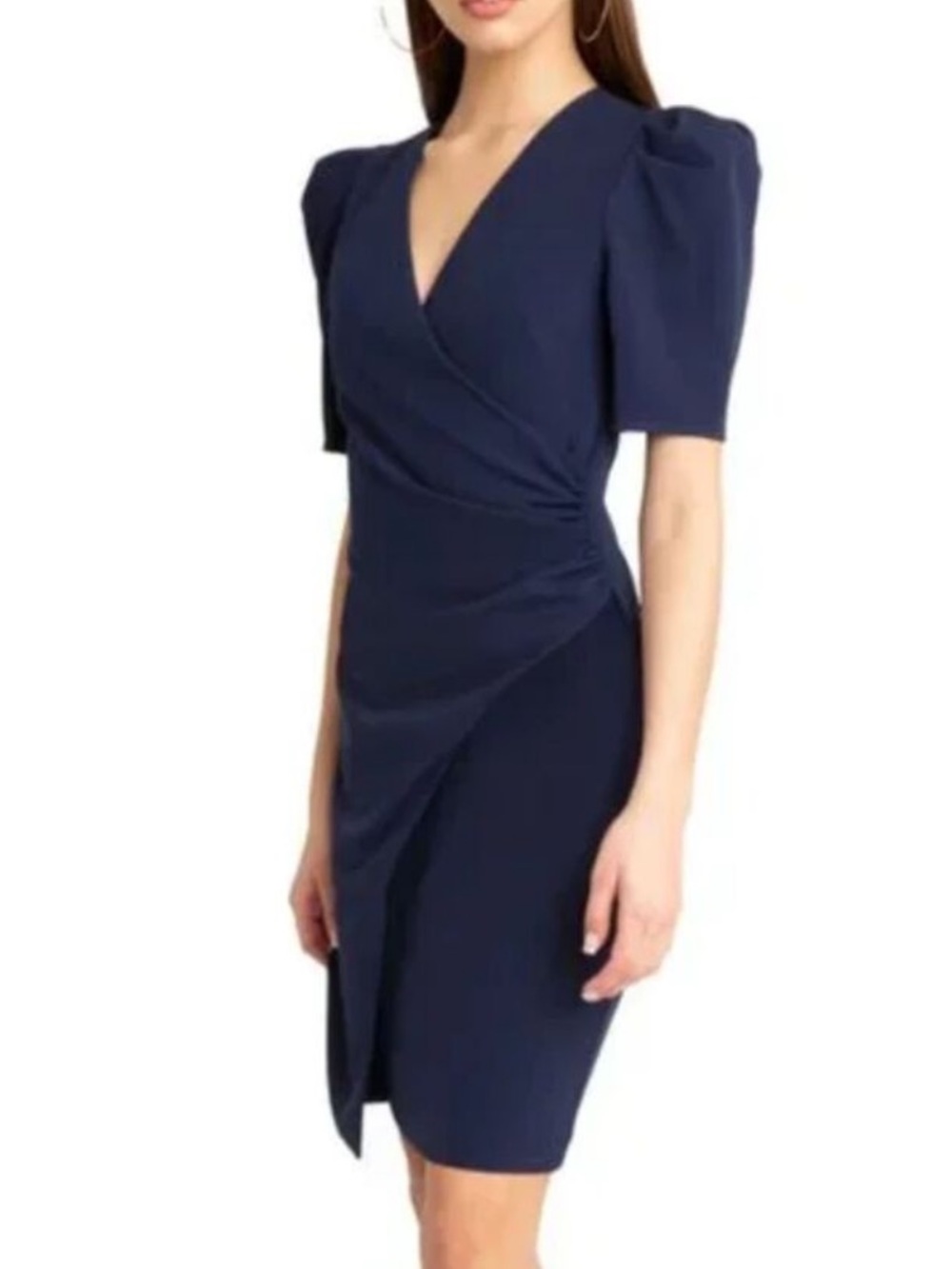 Black Halo Bali Navy Blue Cocktail Mini Faux Wrap Dress size 10 $375